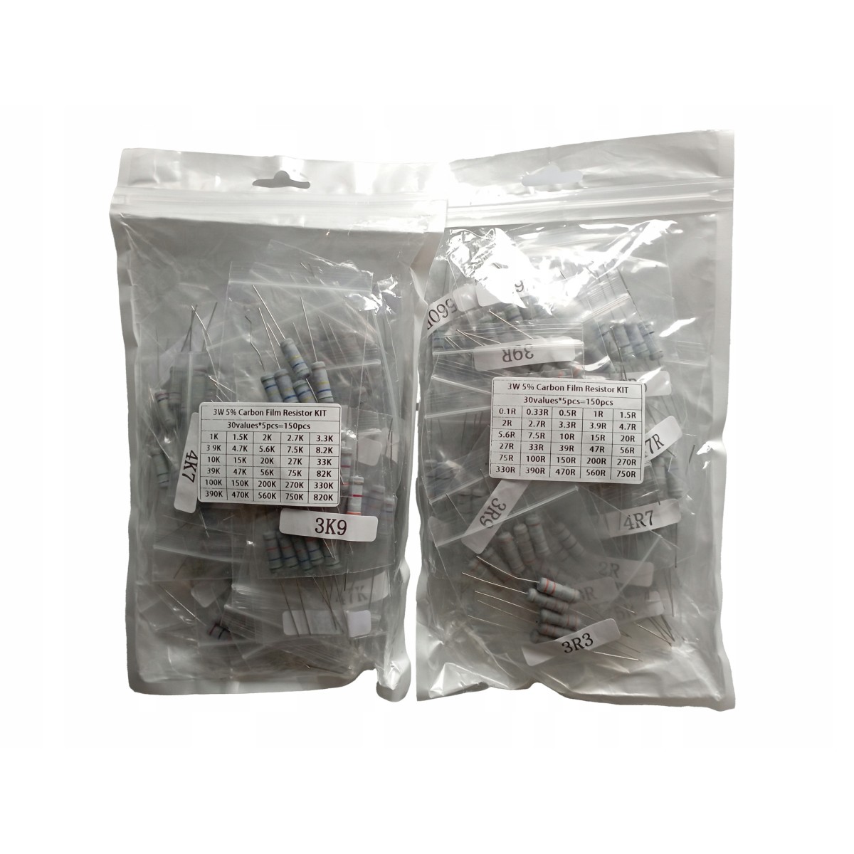Set of high-power resistors: 3W, 5% tolerance, 300 pieces, 60 values ranging from 0 to 820 kΩ