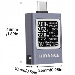HiDANCE USB-C Port Tester, Voltmeter and Ammeter, 4.5–50 V, 0–12 A