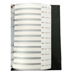 Book of 0201 1% SMD resistors, 8,500 pieces, 170 values, 0–10 MΩ