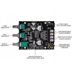 Wzmacniacz 2 x 50W stereo regulacja basu i tonów Bluetooth
