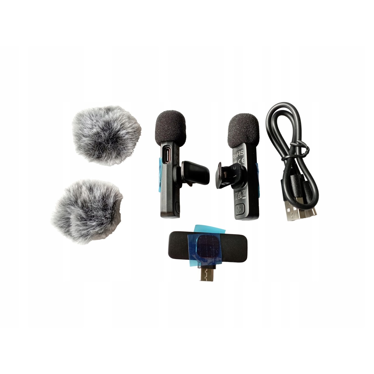 Zestaw 2x Mikrofony Mikrofon Krawatowy Bezprzewodowy Akumulatorowy USB C