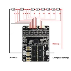 BMS module 13s 48V 50A 150A max for 18650 bicycle battery cells, balancer