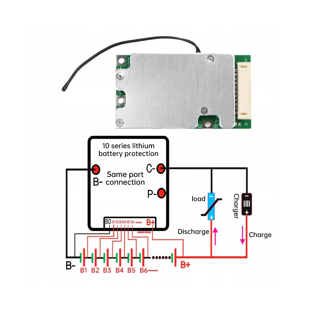 BMS module 10s 30A 18650 cells 36V 42V temperature sensor same charging ...